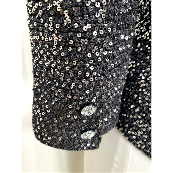 IISLI Tiffany Fuller Jacket Sequin Gray Metallic Two Button 3/4 Sleeve Knit 8 - Picture 6 of 10